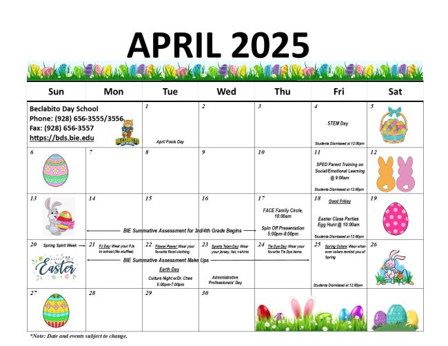 BDS April 2025 Calendar